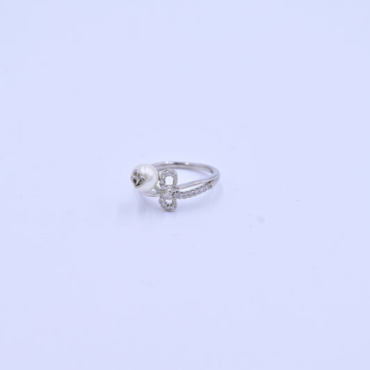 Sterling Silver Pearl & CZ Bow Ring