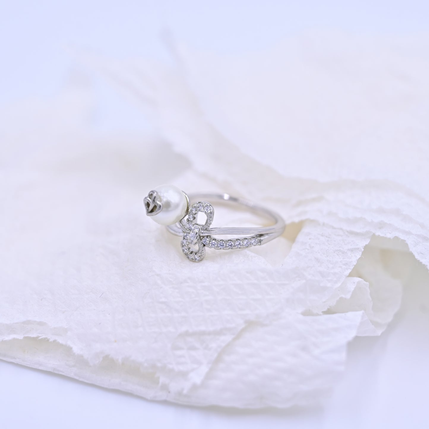Sterling Silver Pearl & CZ Bow Ring