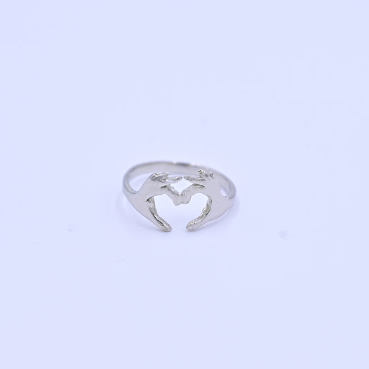 Silver Heart Hands Ring