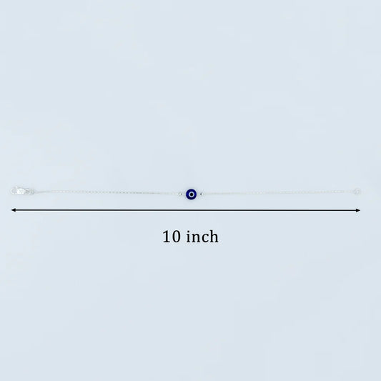 Silver Evil Eye Blue Bead Minimal Anklet for Women & Girls