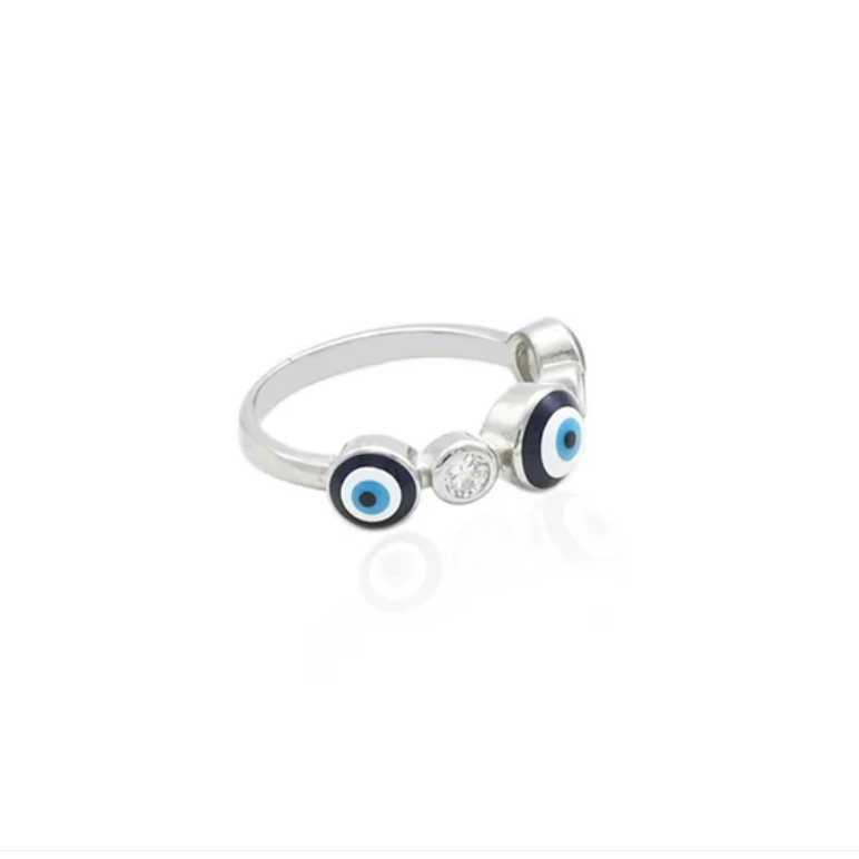 Silver Delicate Evileyes Ring