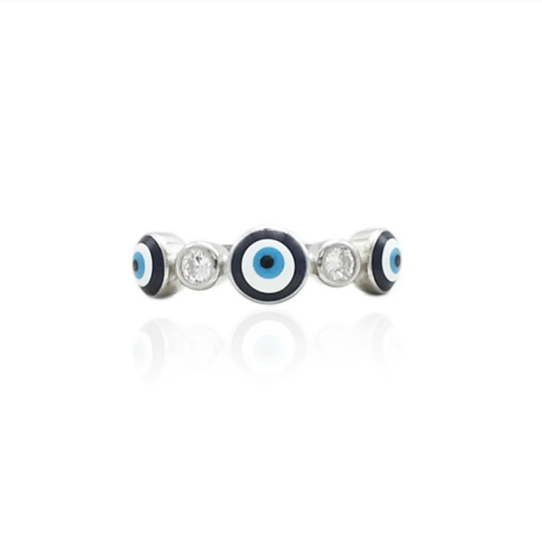 Silver Delicate Evileyes Ring