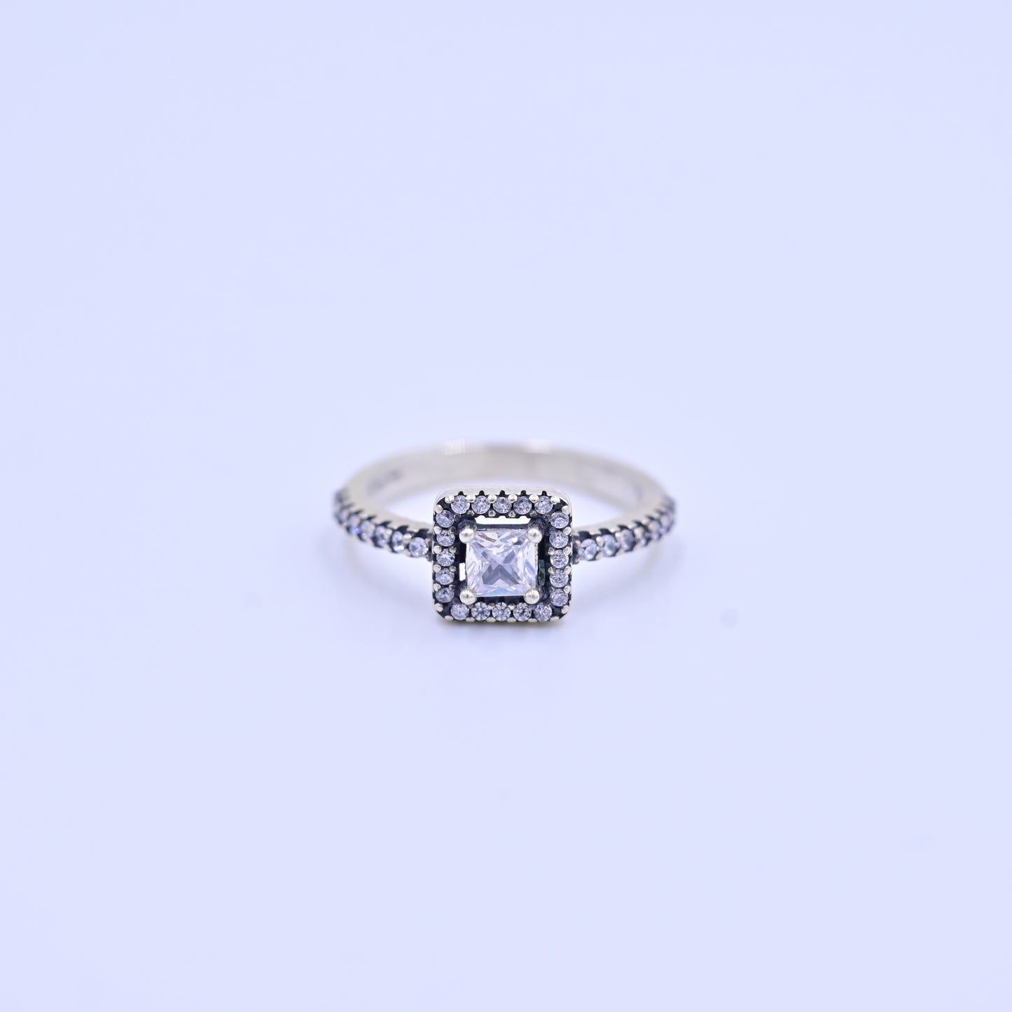 Princess-Cut Halo Silver Ring