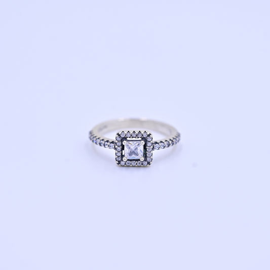 Princess-Cut Halo Silver Ring