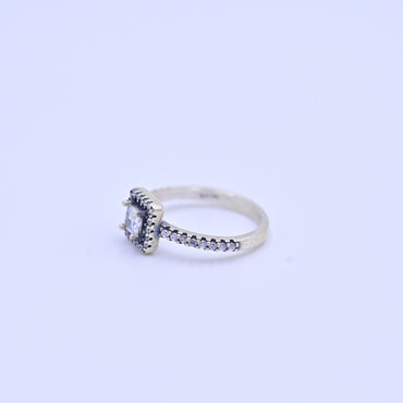 Princess-Cut Halo Silver Ring