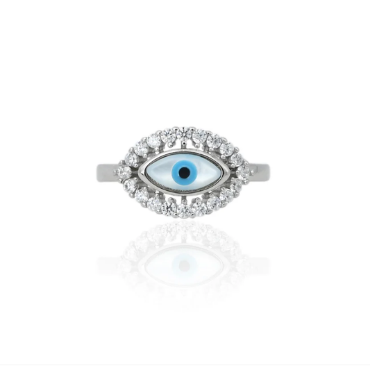 Silver Studded Evil Eyes Girls Ring