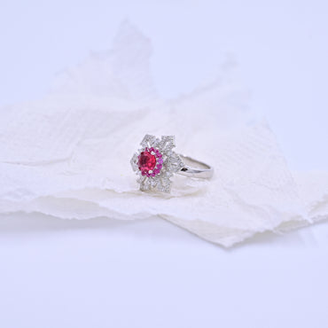 Silver Floral Ruby Stone Ring