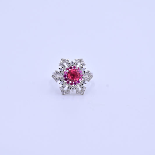 Silver Floral Ruby Stone Ring