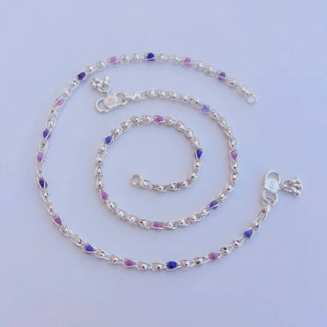 Multiple Beads Stylish Silver Chain Payal