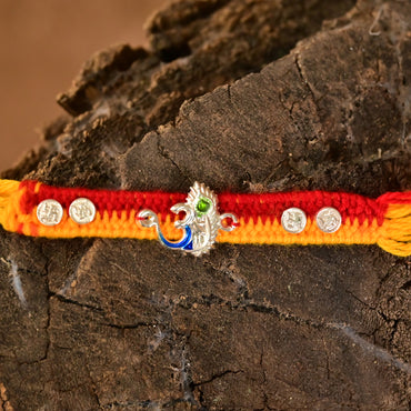 Stylish Silver Om Rakhi with Colorful Design