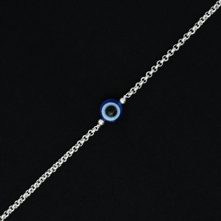 Silver Center Round Shape Blue Evil Eye Bracelet