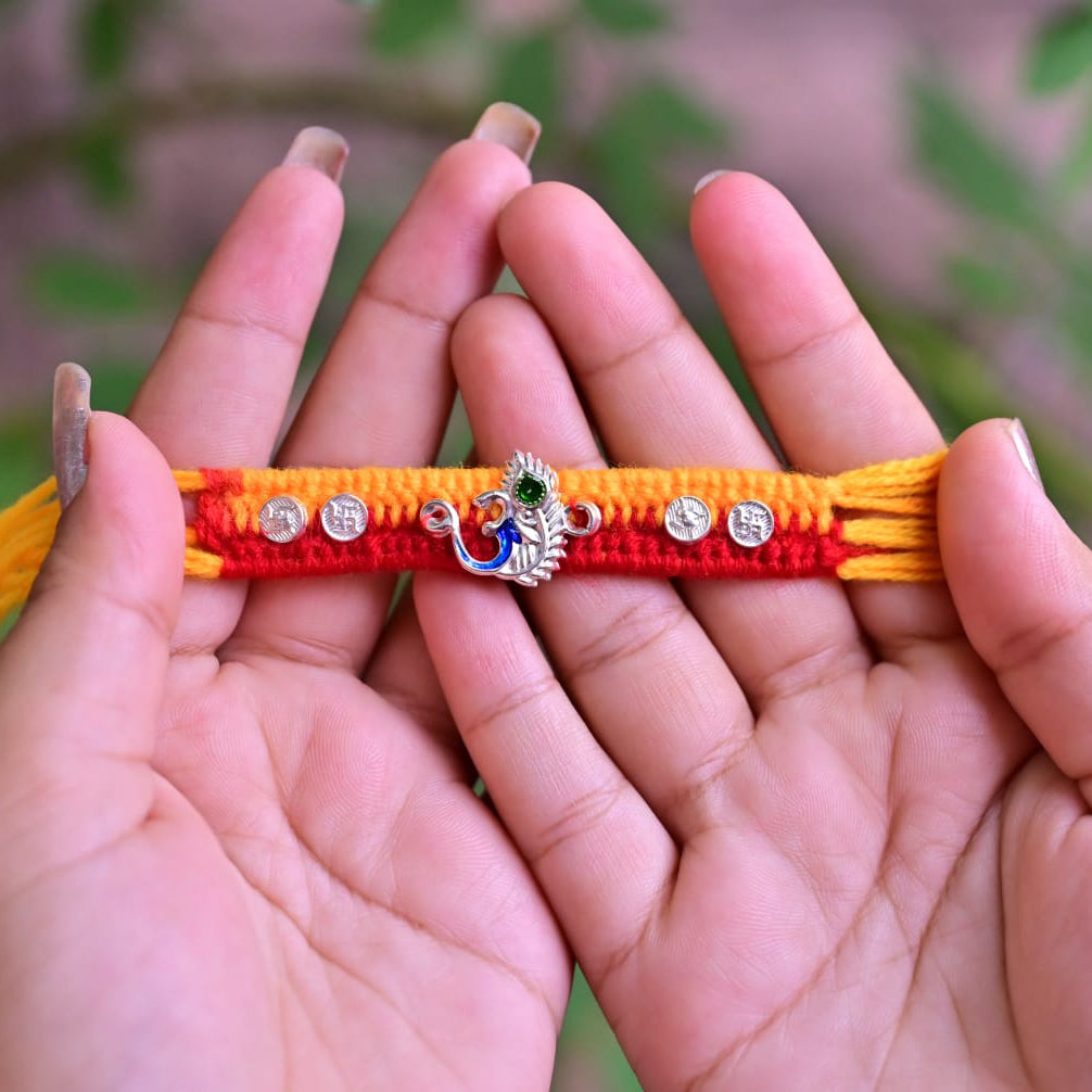 Stylish Silver Om Rakhi with Colorful Design