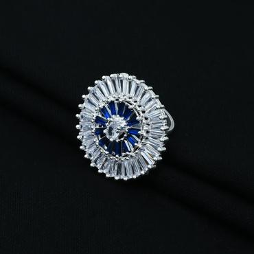 Radiant Sunburst Cocktail Ring with Blue & White Stones