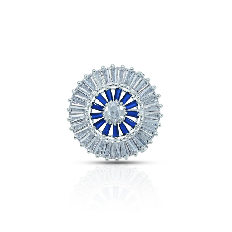 Radiant Sunburst Cocktail Ring with Blue & White Stones
