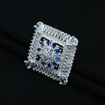 Royal Square Cocktail Ring with Blue & White Stones