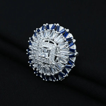 Glamorous Round Cocktail Ring with Blue & White Stones