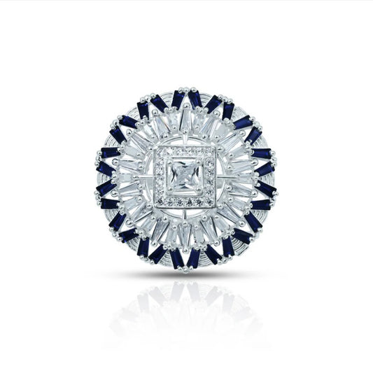 Glamorous Round Cocktail Ring with Blue & White Stones