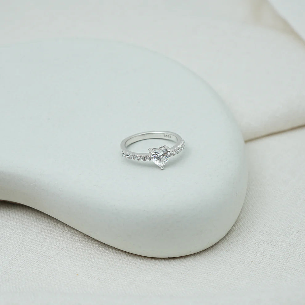 Silver Heart-Center Ring with Accent Stones
