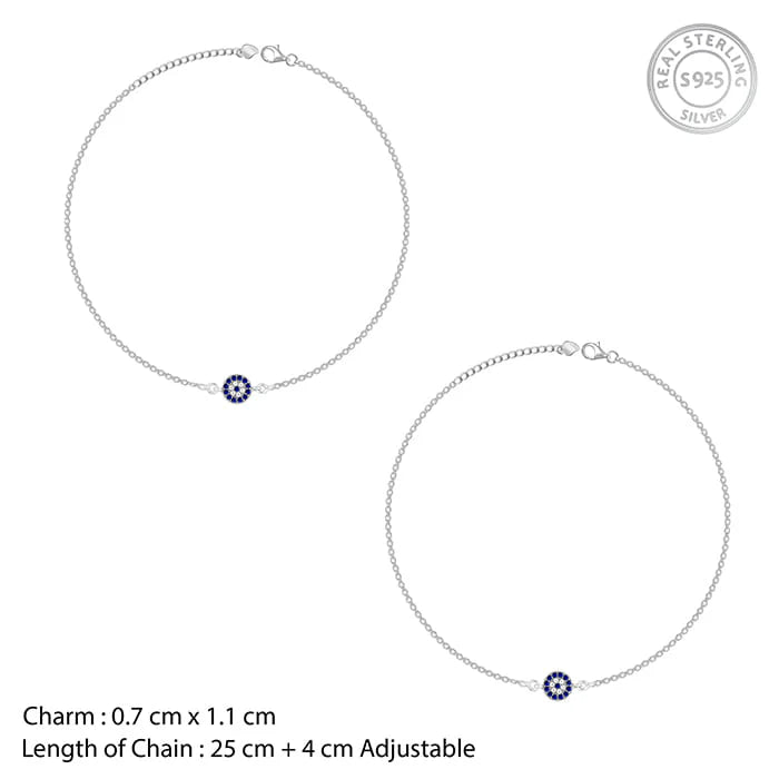 Silver Blue Evil Eye Anklet