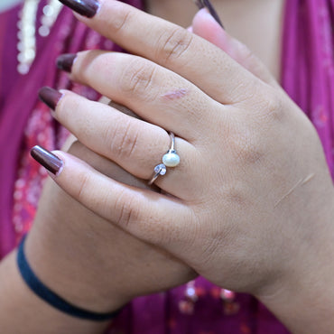 Sterling Silver Pearl & CZ Bow Ring