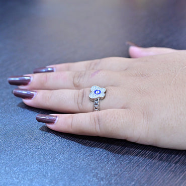 Silver Evil Eye Butterfly Ring