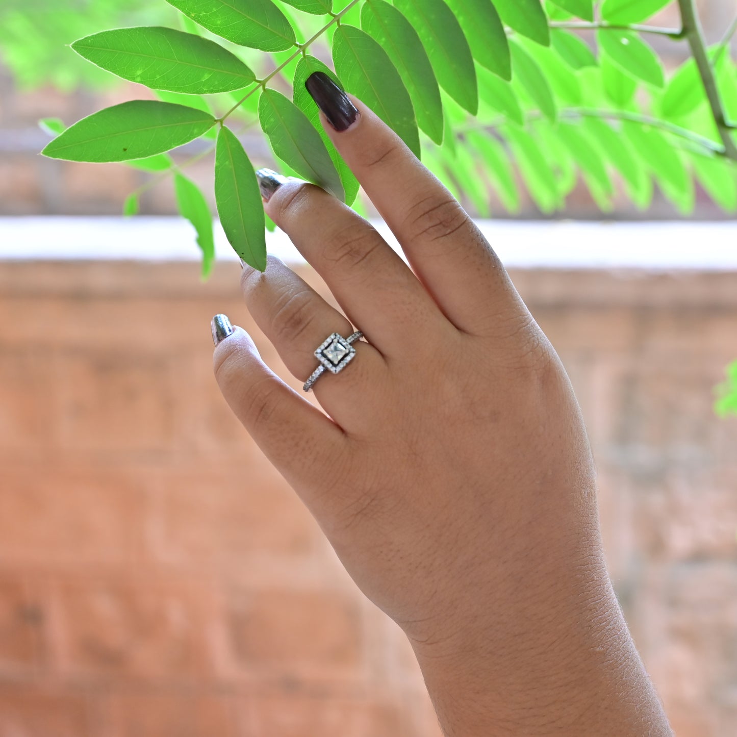 Princess-Cut Halo Silver Ring