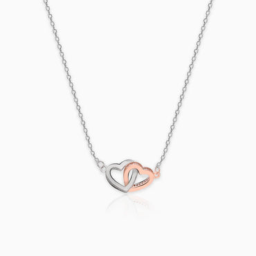 Silver Dual Tone Interlocked Heart Necklace