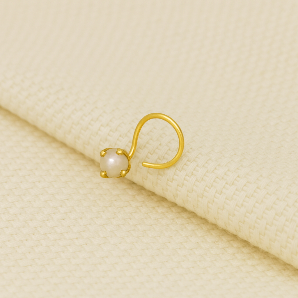 Pearl Glow Gold Polish Silver Nose Pin