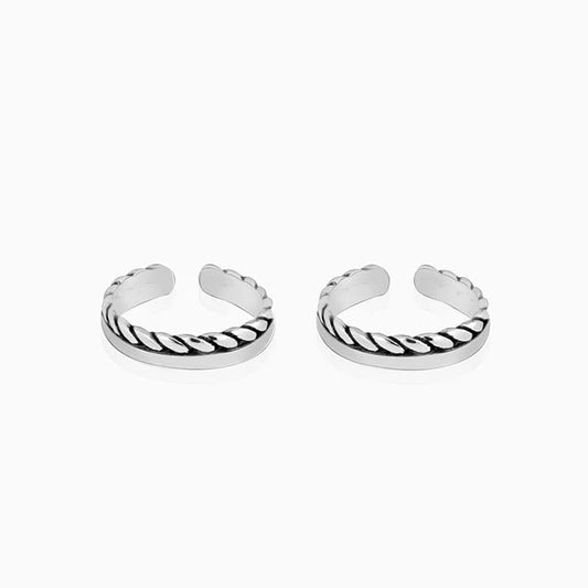 Oxidised Silver Layered Braid Toe Rings