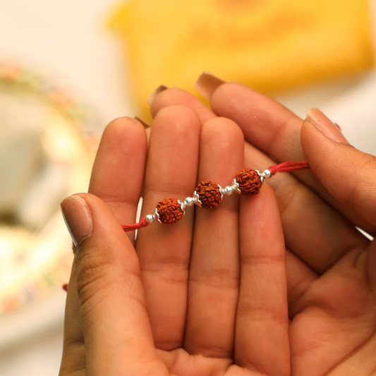 Trio Rudraksh Rakhi in Silver