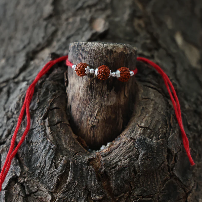 Trio Rudraksh Rakhi in Silver
