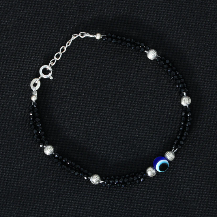 Sterling Silver Evil Eye with Black Beads Bracelet