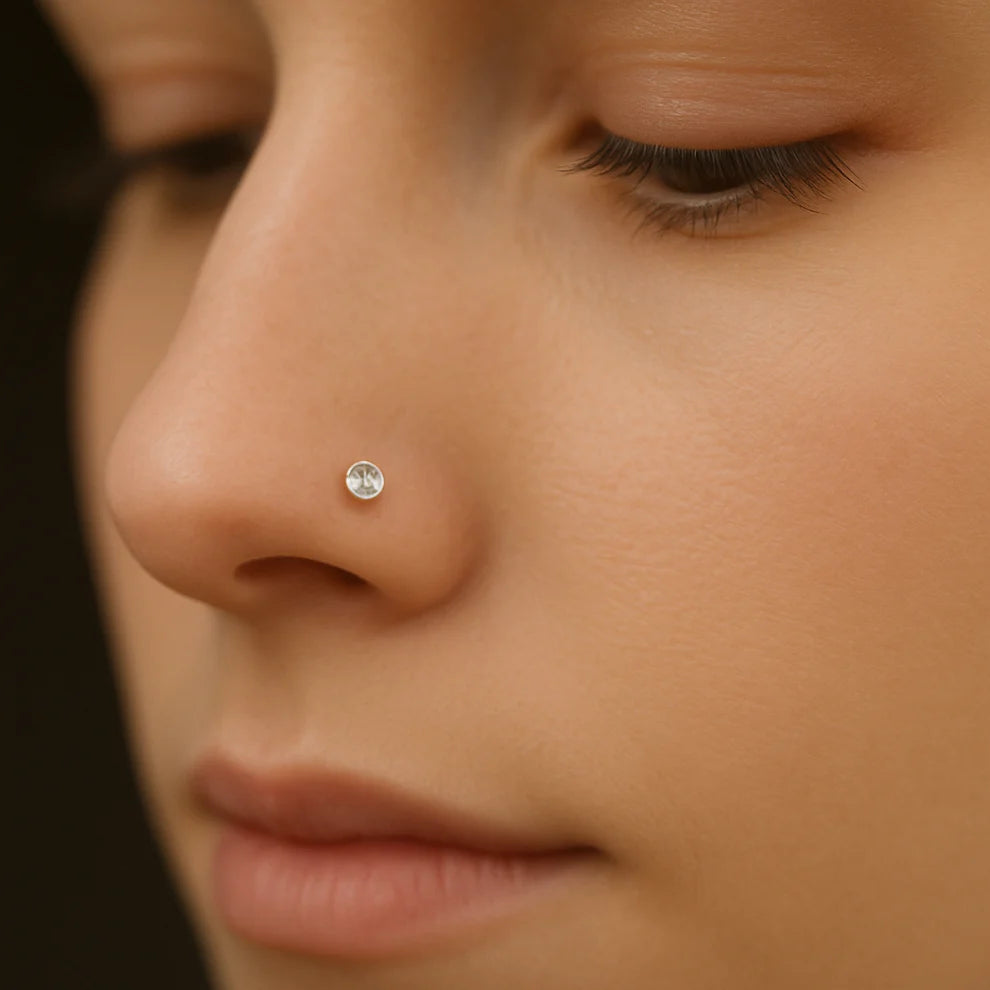 (4 Pcs ₹199 combo) Silver Nose Pin with Round Multicolour Stones