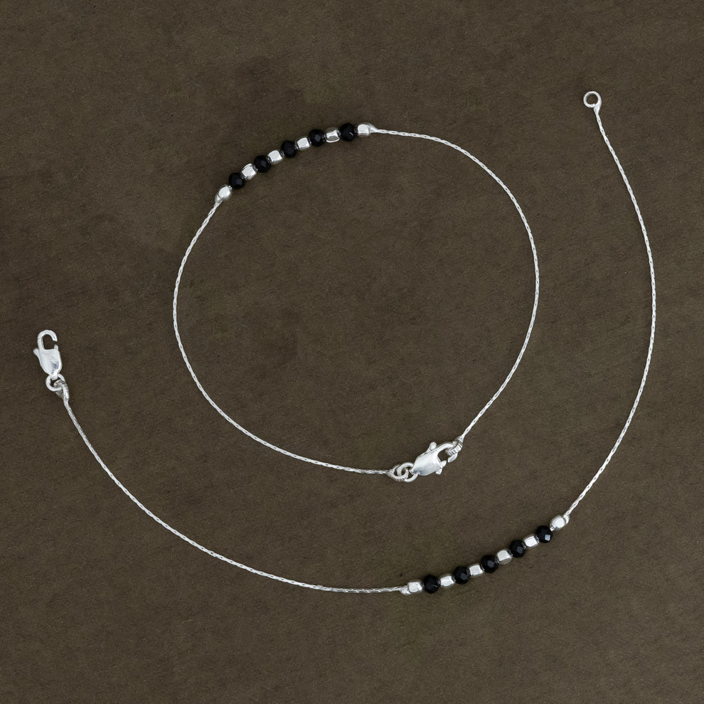 Daily Wear Silver Chain Anklet with Black Beads