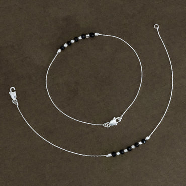 Daily Wear Silver Chain Anklet with Black Beads