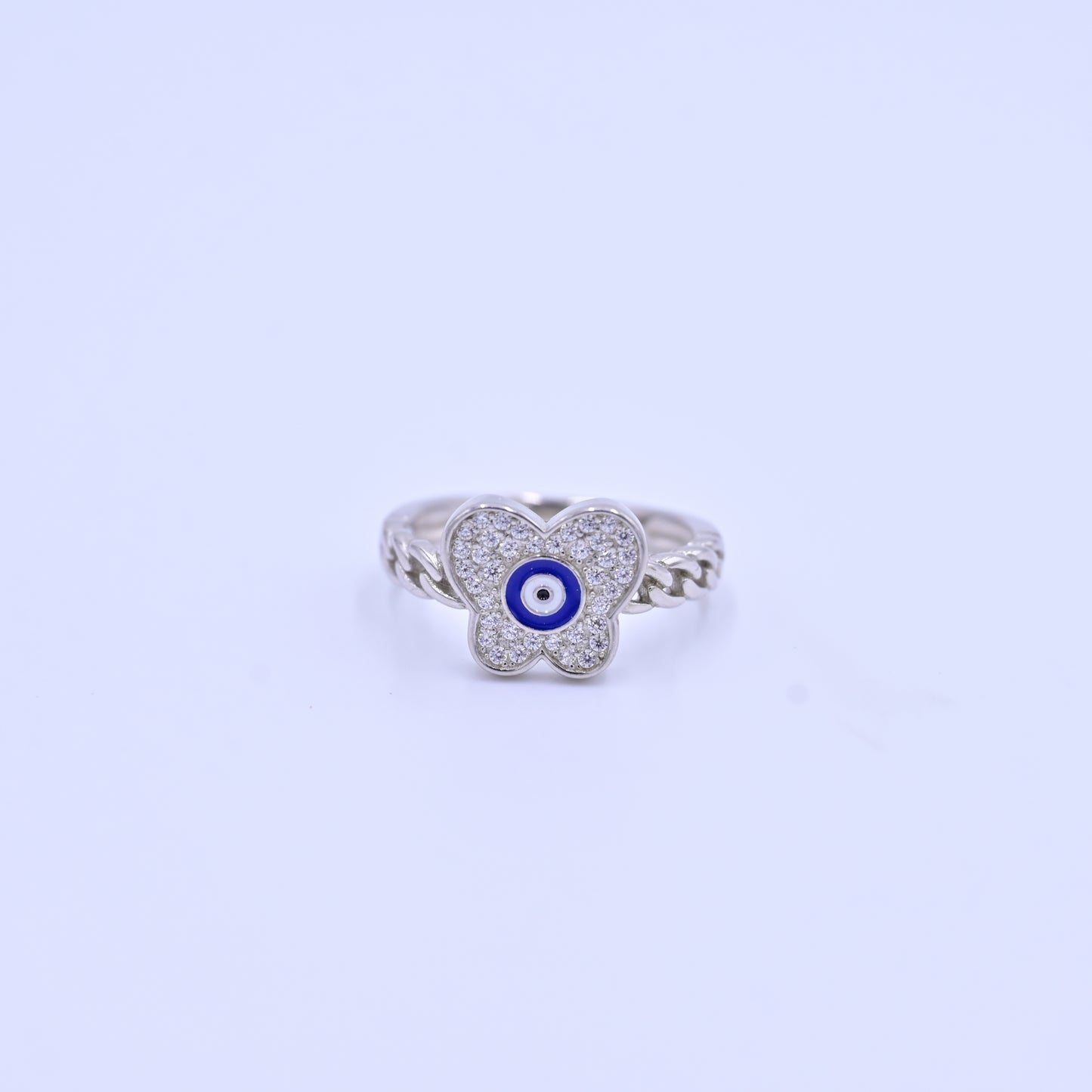 Silver Evil Eye Butterfly Ring