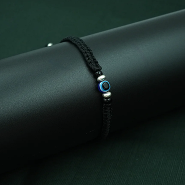 Silver Evil Eyes Adjustable Dhaga Bracelet