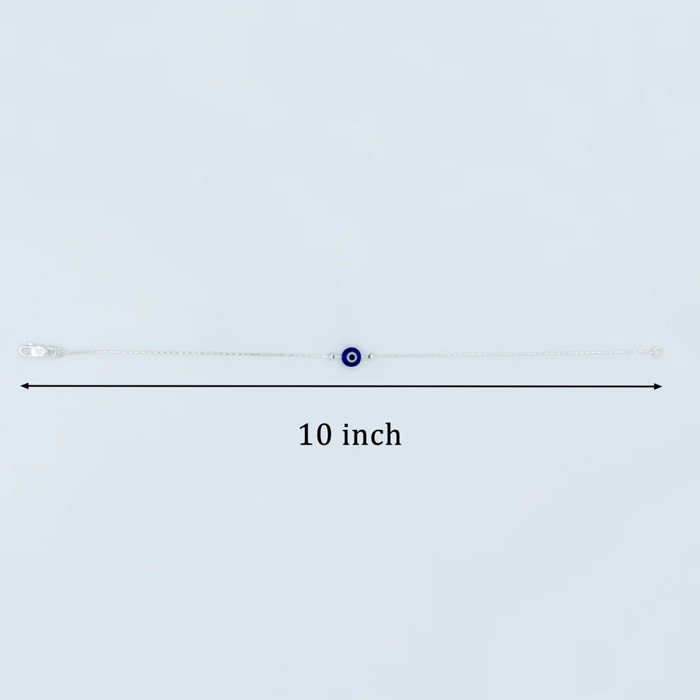 Silver Evil Eye Blue Bead Minimal Anklet for Women & Girls