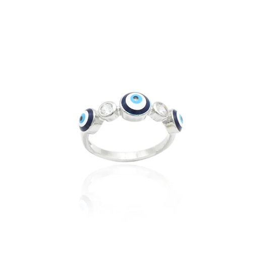 Silver Delicate Evileyes Ring