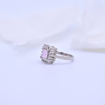 Silver Pink Stone Floral Accent Ring