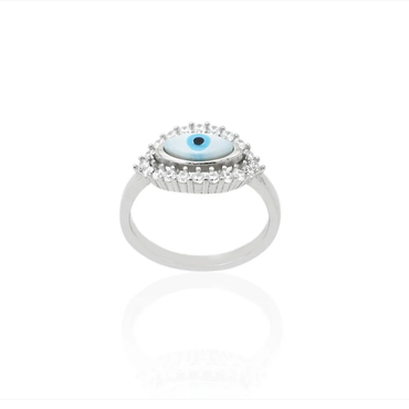 Silver Studded Evil Eyes Girls Ring