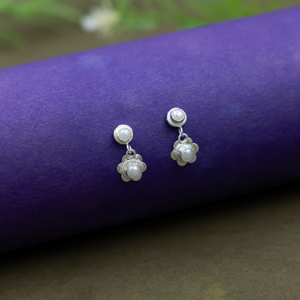 Silver Pearl Blossom Earrings