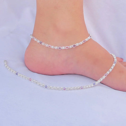 Multiple Beads Stylish Silver Chain Payal