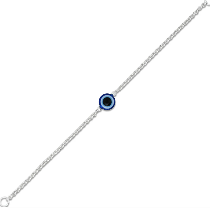 Silver Center Round Shape Blue Evil Eye Bracelet