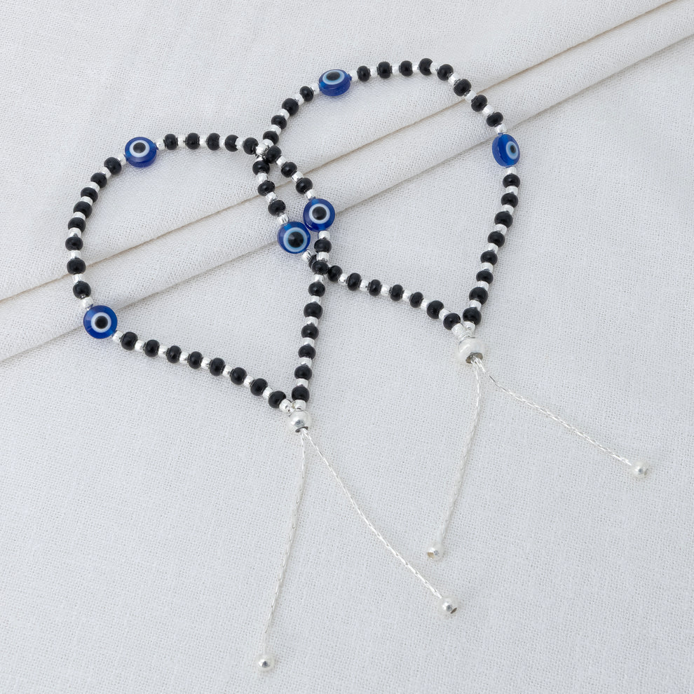 Blue Aura Evil Eye Silver Anklet