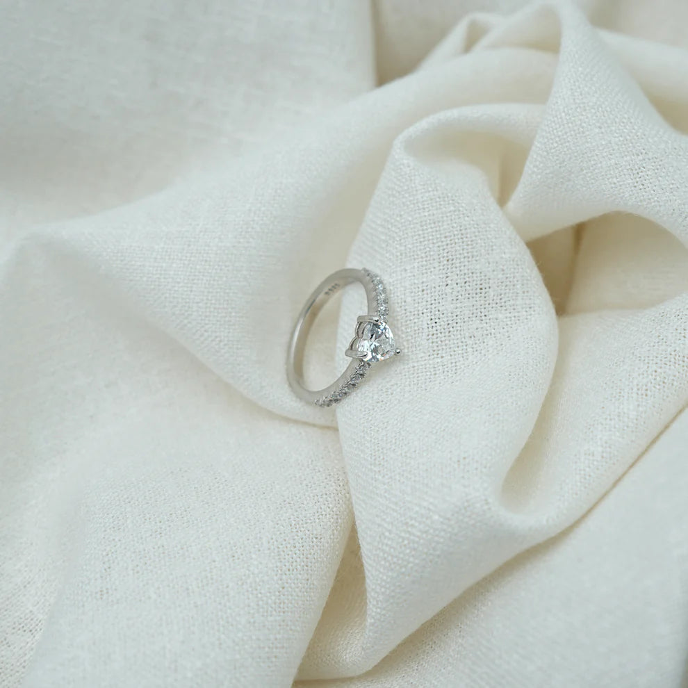 Silver Heart-Center Ring with Accent Stones
