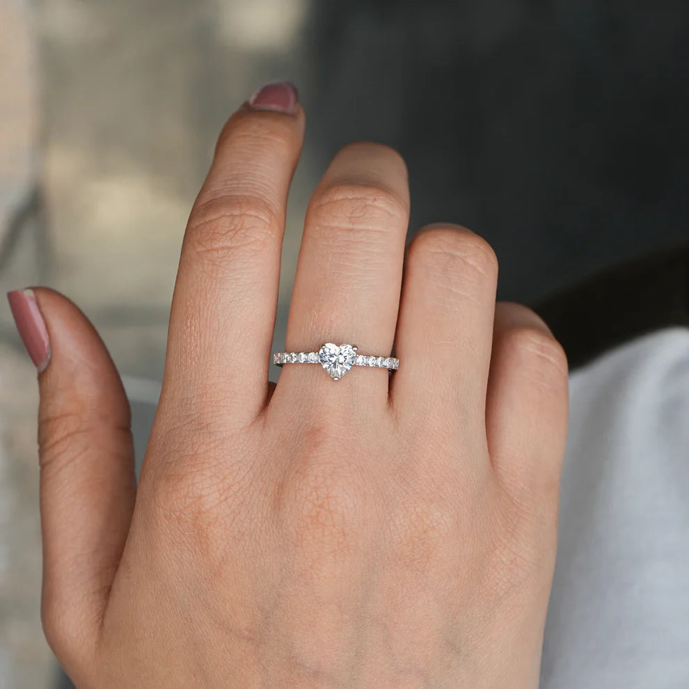 Silver Heart-Center Ring with Accent Stones