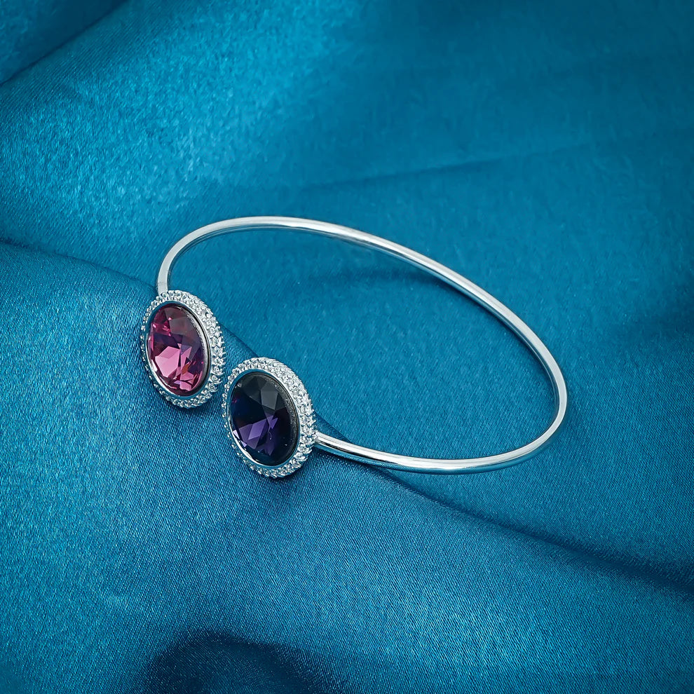 Sterling Silver Kada with Royal Blue and Pink Gemstones