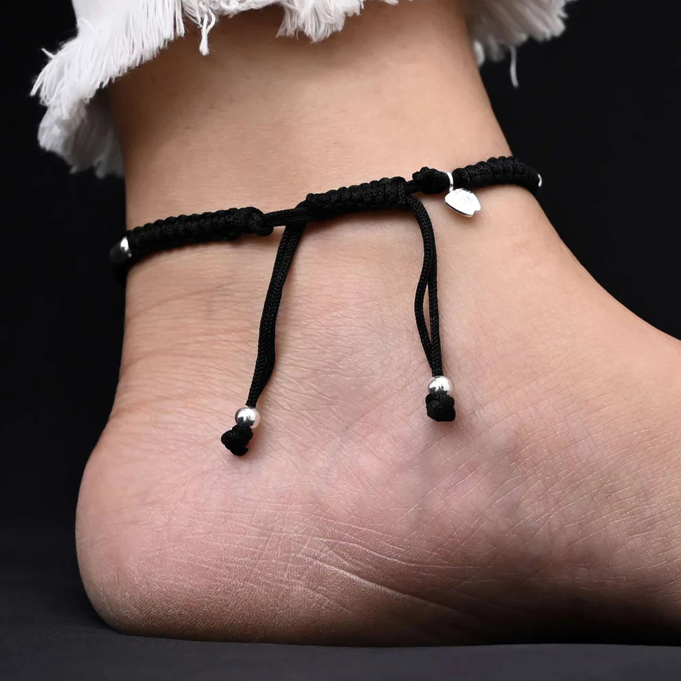 Silver Small Pink Stone with Butterfly Design Dhaga Payal