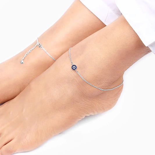 Silver Blue Evil Eye Anklet